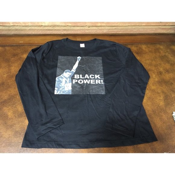 Black Power Raised Fist T Shirt BLM Equality Civil Rights Black Sz Large NWOT LS - Picture 1 of 5